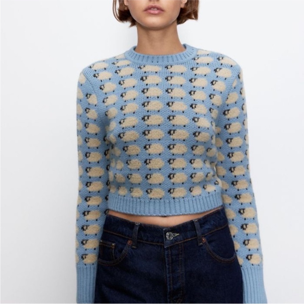 Zara Blue and Cream Patterned Sweater